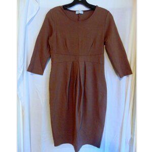 Modest Modern Brown Pleated Midi Dress M Officecore Quiet Luxury Minimalist